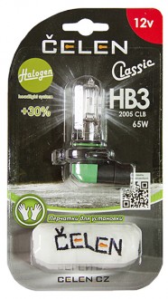 Автолампа HB3 12V 65W Celen, Halogen Classic +30% (прозрачная)
