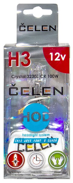 Автолампа H3 12V 100W Celen, HOD Crystal +50% (прозрачная)